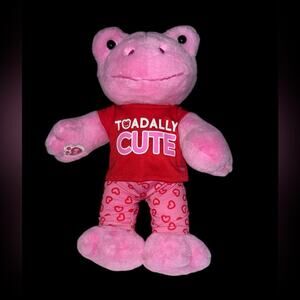Build A Bear Pink Spring Frog with Pajama Heart Valentines Outfit NWOT